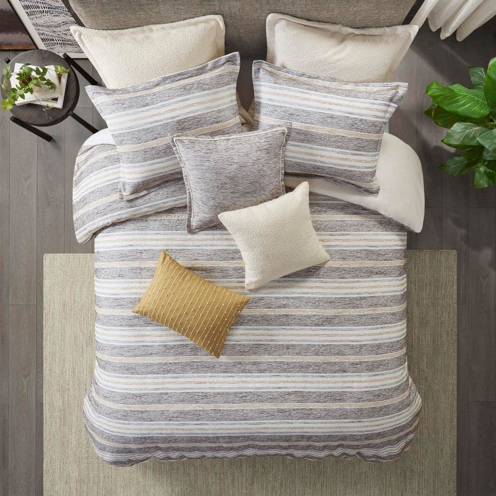 Ivory and Charcoal Cotton Jacquard Full Duvet Set