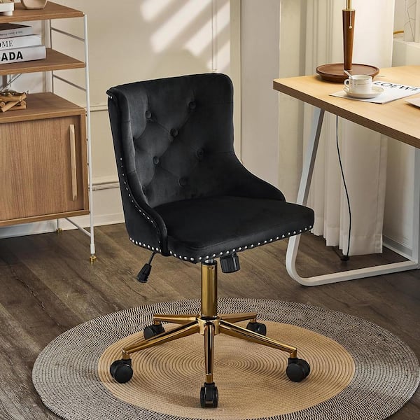 VINGLI Velvet Adjustable Height Drafting Chair in Black with Golden Frame
