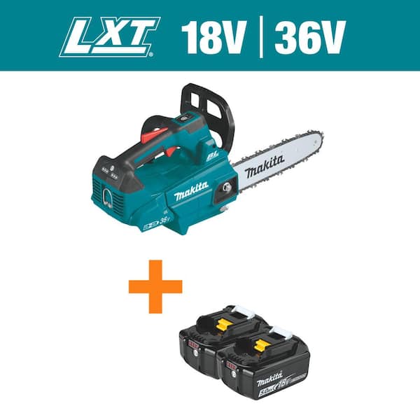 Makita LXT 14 in. 18V X2 (36V) Lithium-Ion Brushless Top Handle Electric Chain Saw with 18V LXT Battery Pack 5.0Ah (2-Pk)