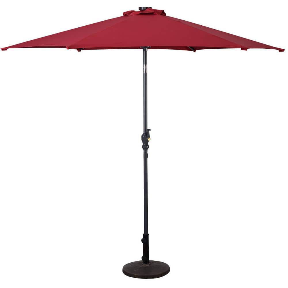 9 ft. Steel Cantilever LED Patio Umbrella with Crank in Burgundy