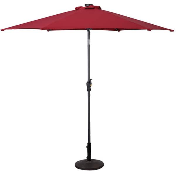 Boyel Living 9 ft. Steel Cantilever LED Patio Umbrella with Crank in Burgundy