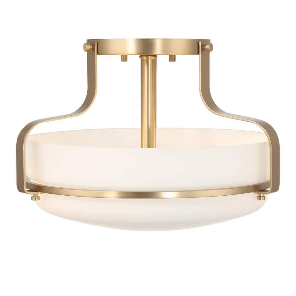 Allegra White and Gold Glass Drum Semi-Flush Mount Light