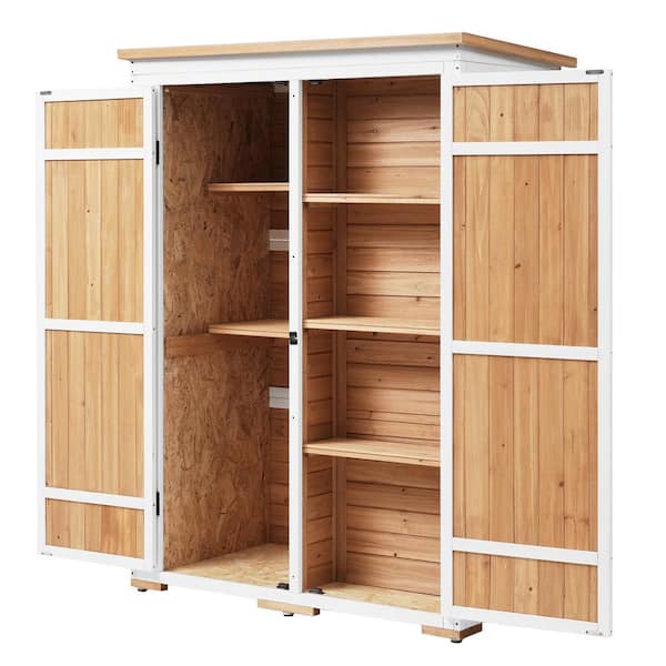 4 ft. W x 2 ft. D Natural Wood Storage Shed Garden Tool Cabinet with Waterproof Asphalt Roof, 4 Lockable Doors