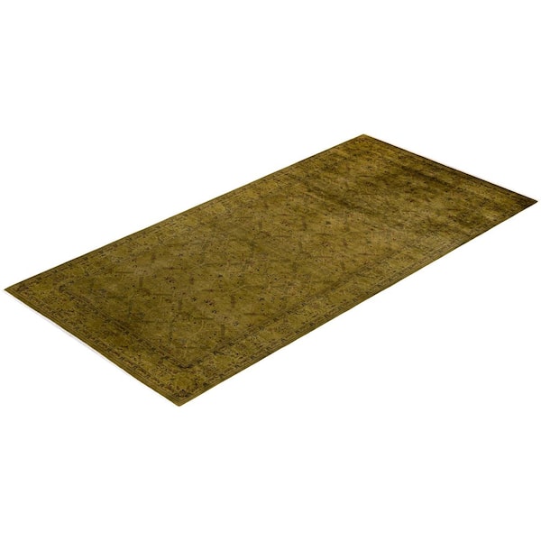 Overdyed Green 6 ft. 1 in. x 12 ft. 4 in. Wool Indoor Area Rug