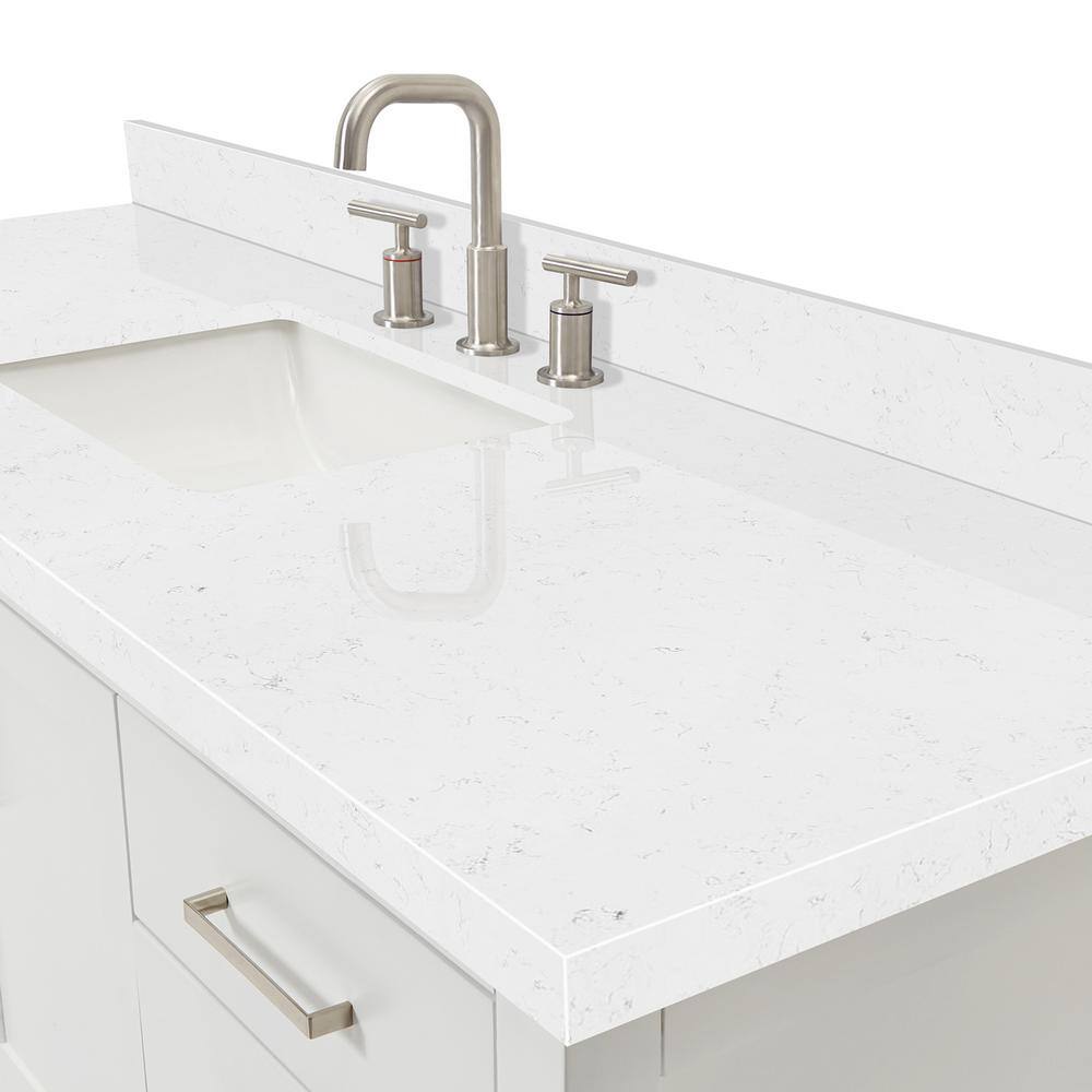 White 60" Single Sink Bathroom Vanity with Carrara Quartz Top