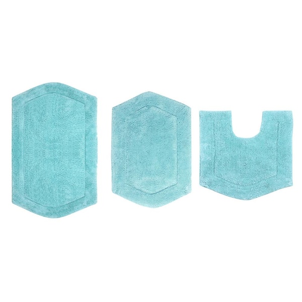 Waterford Collection 100% Cotton Bath Rug, 3-Pcs Set with Contour, Turquoise