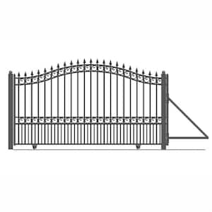 London Style 18 ft. x 6 ft. Black Steel Single Slide Driveway Fence Gate