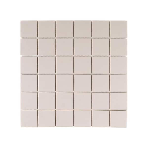 2 in. Square Latte Cream 11.875 in. x 11.875 in. Square Matte Porcelain Wall and Floor Mosaic Tile (14.69 sq. ft./Case)