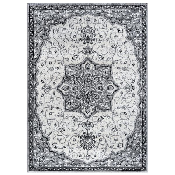 World Rug Gallery Traditional Medallion Gray 5 ft. x 7 ft. Area Rug