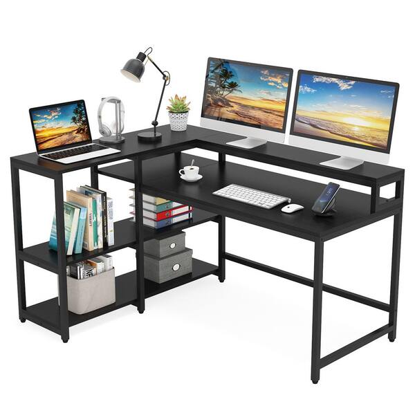 TRIBESIGNS WAY TO ORIGIN 57 in. Perry Black Large Carbon Fiber Surface  Gaming Computer Writing Desk Monitor Stand Storage Shelf Home Office  HD-JW0513-WZZ - The Home Depot