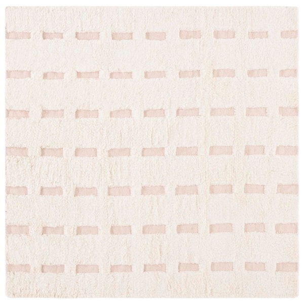SAFAVIEH Casablanca 6 ft. x 6 ft. Pink/Ivory Dash Flokati Square Area Rug