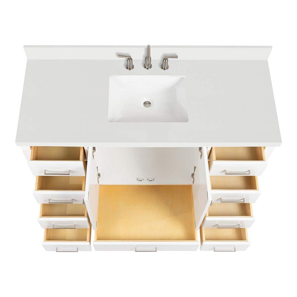 Cambridge 55" White Single Basin Vanity with Quartz Countertop