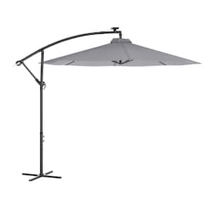 10 ft. Round Solar LED Market Patio Umbrella in Gray