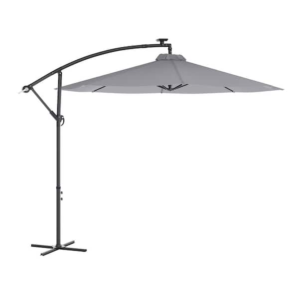 Carnegy Avenue 10 ft. Round Solar LED Market Patio Umbrella in Gray