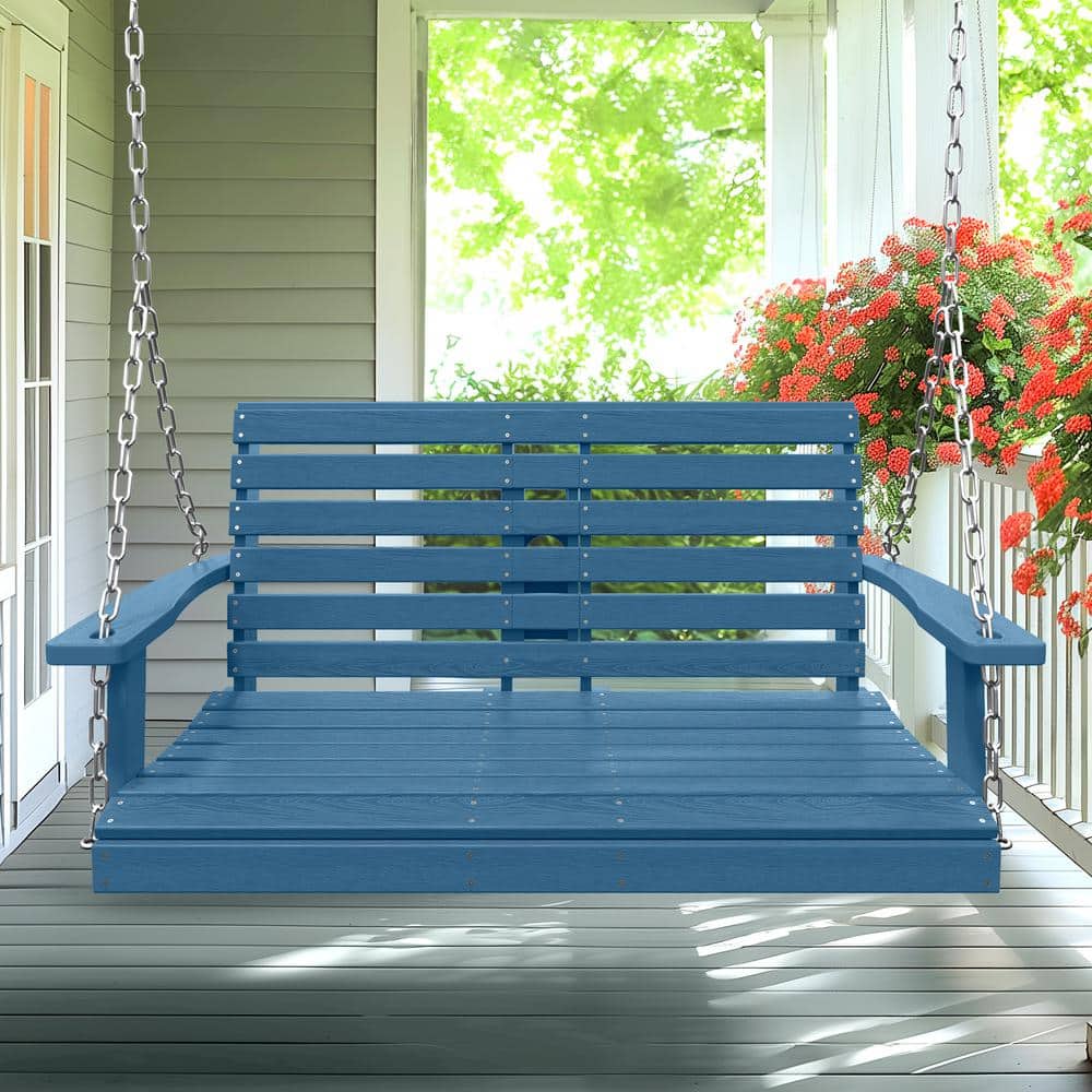 JEAREY 2-Person HDPE Plastic Outdoor Porch Swing in Navy PE-DY