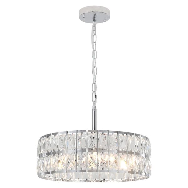 Rviezza 5-Light Chrome Crystal Chandelier with Drum Shade for Living Room, Entryway, Kitchen Island