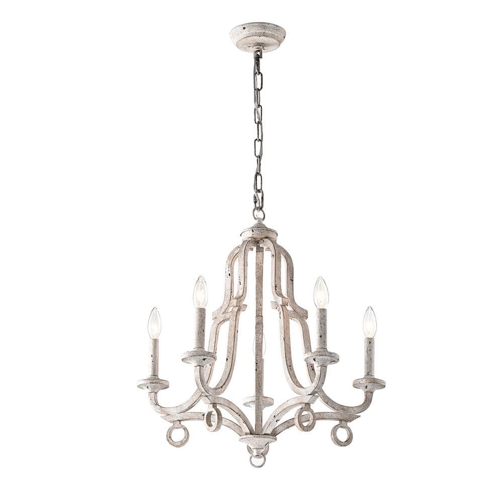 Antique White 5-Light Distressed Candle Chandelier