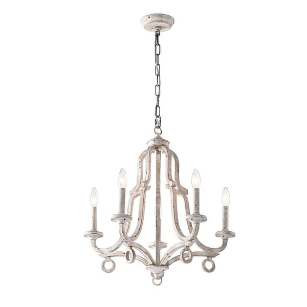 Edvivi Hartsville 5-Light Antique White Farmhouse Distressed