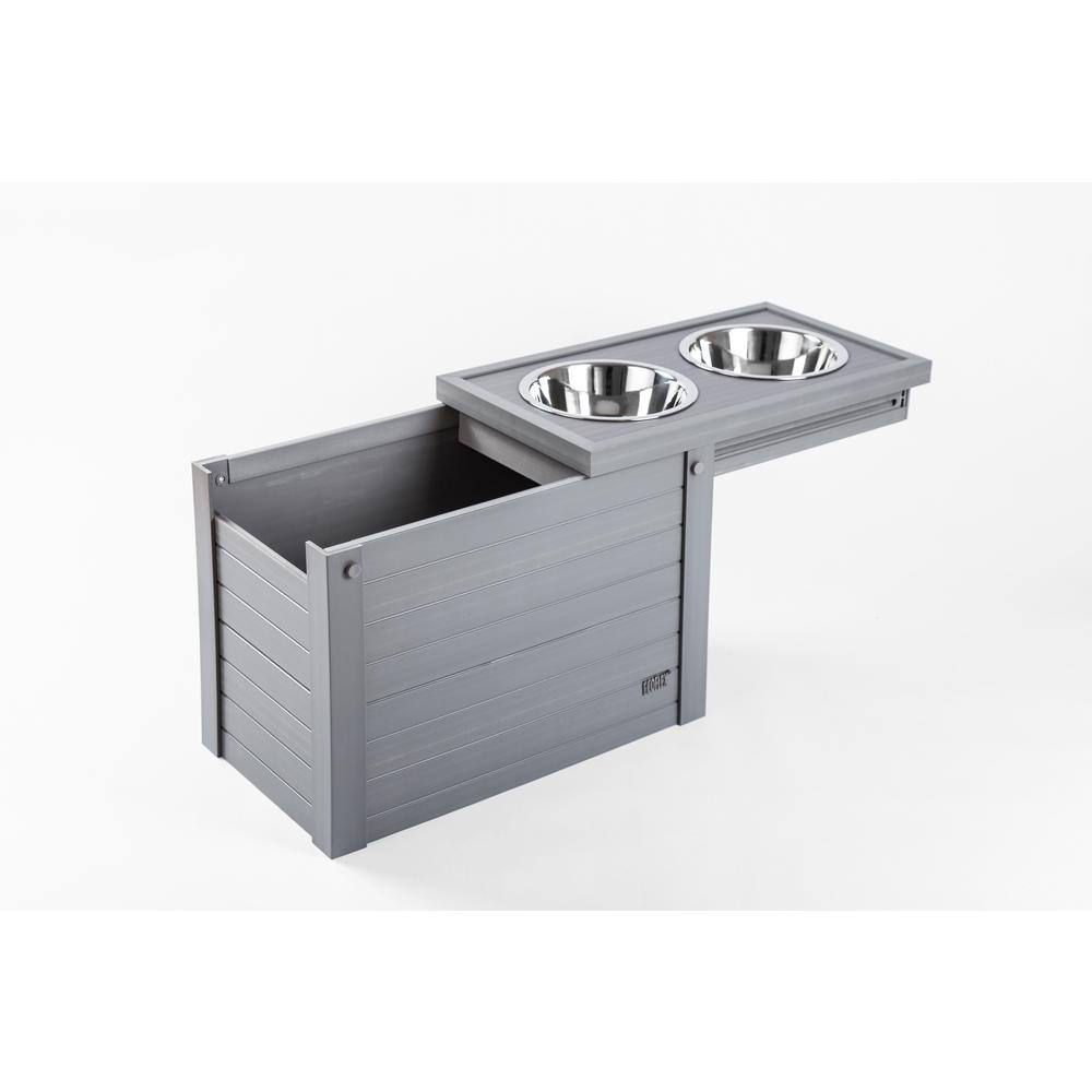 Gray Elevated Stainless Steel Dog Bowl Stand with Storage