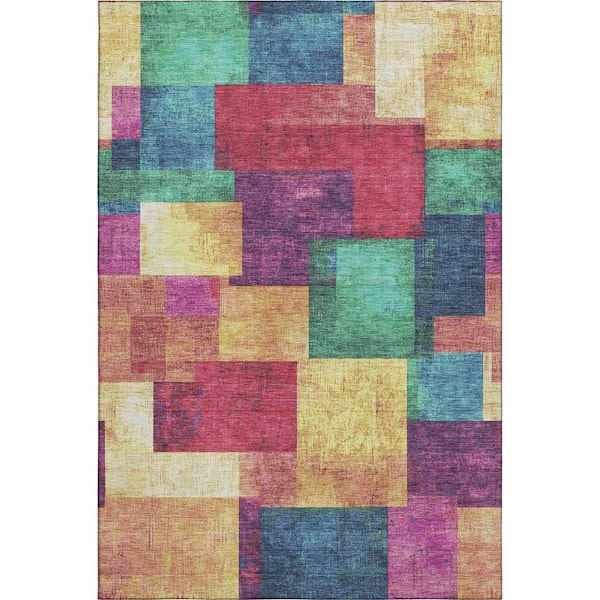 Mayfield Premium Machine Washable Abstract AMF1974 Gold 5 ft. x 7 ft. 6 in. Area Rug