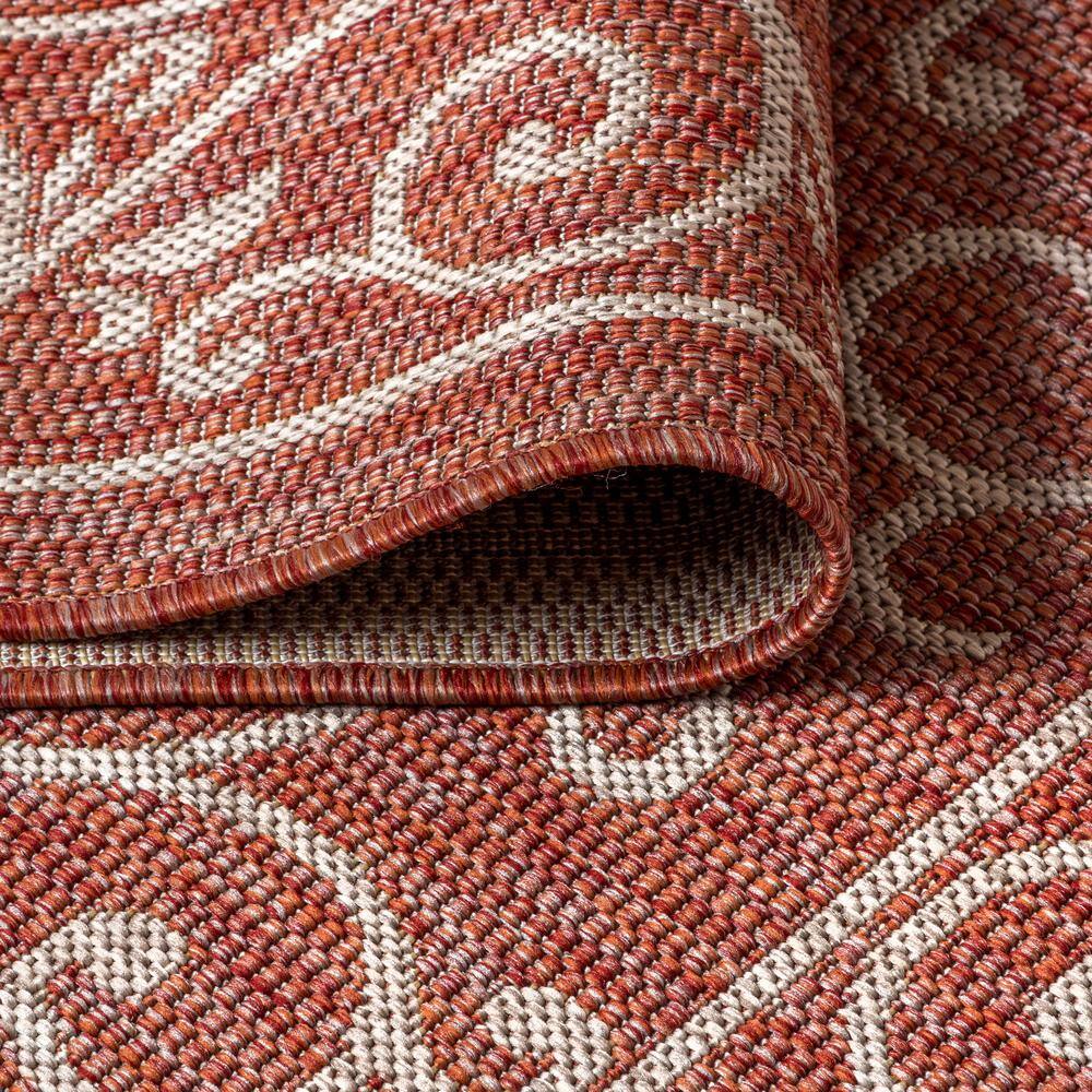 Charleston Red Beige Synthetic Round Reversible Area Rug