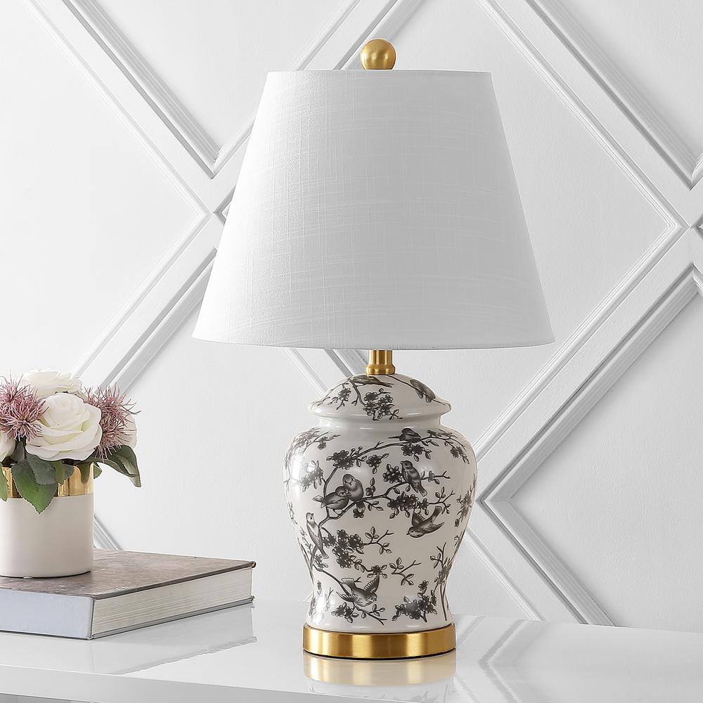 Penelope 22" Classic Chinoiserie LED Table Lamp in Gray and White