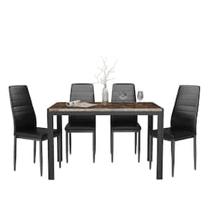 Eureka 5-Pieces Faux Marble Top Dining Table Set with 4-Upholstered PU Leather Chairs, Kitchen Bar Rectangular Table Set