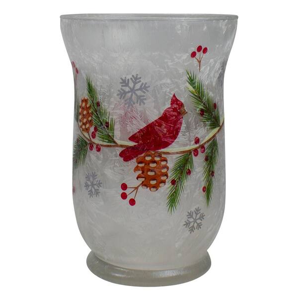 Hand Painted Martini Glasses Winter Snow With Cardinal set of 2 