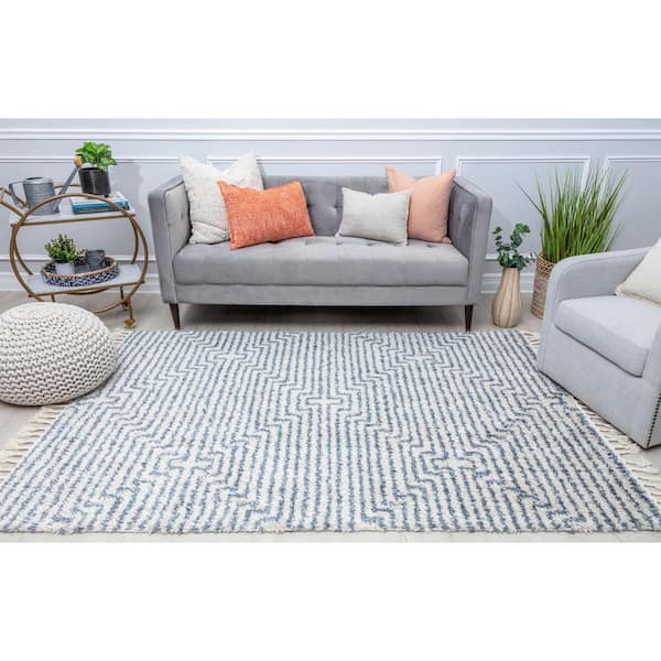 Slowburn White 8 ft. x 10 ft. Stripe Modern Area Rug