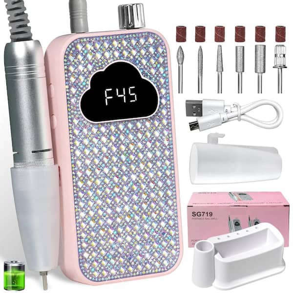 45000 RPM Pink Gradient Color Portable Nail Drill Machine Plug-in Nail Polisher for Home Nail Salon Gel Nail Polishing