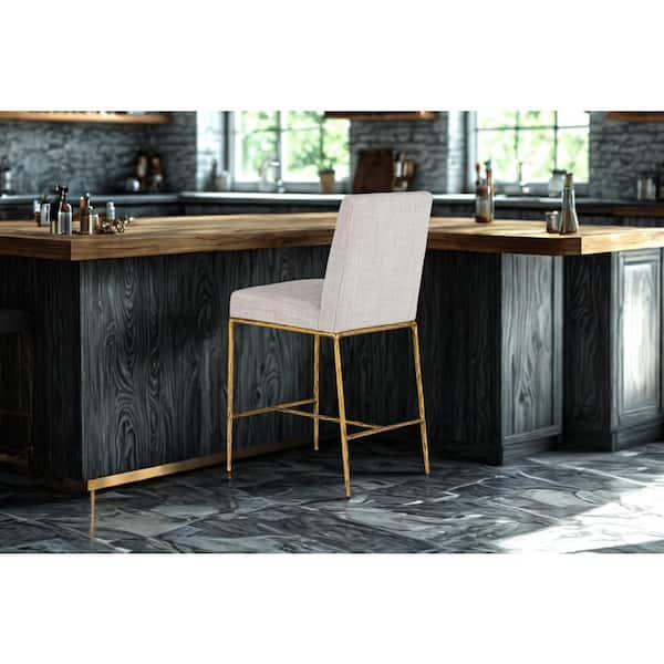 Beasley Modern 26.5 in. Off-White Metal Counter Stool with Linen Seat