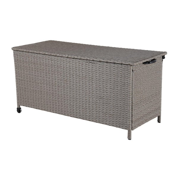 120 Gal. Brown Deck Box Rattan Storage Cabinet with Rollers and Side Handles