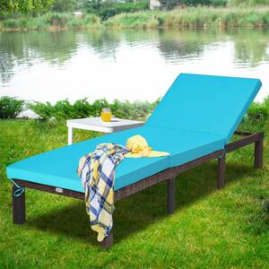 SUNRINX Wicker Outdoor Chaise Lounge with Turquoise Cushions MG32-3-HWY