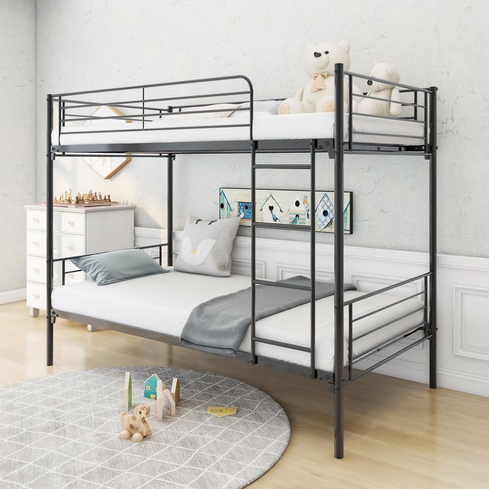 ANBAZAR Twin-over-Twin Bunk Bed with Full Length Guardrail and Ladder ...