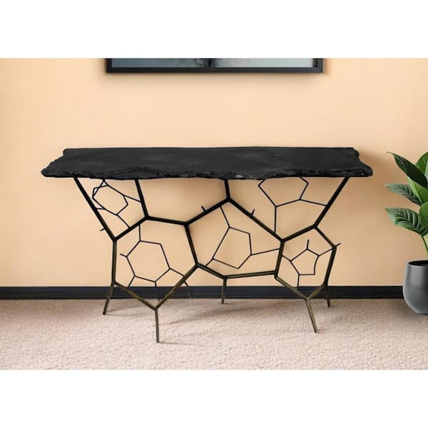 HomeRoots 4 in. Black Rectangle Marble Console Table
