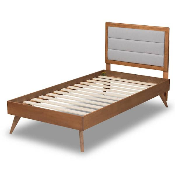 Baxton Studio Linn Light Grey and Walnut Brown Twin Platform Bed