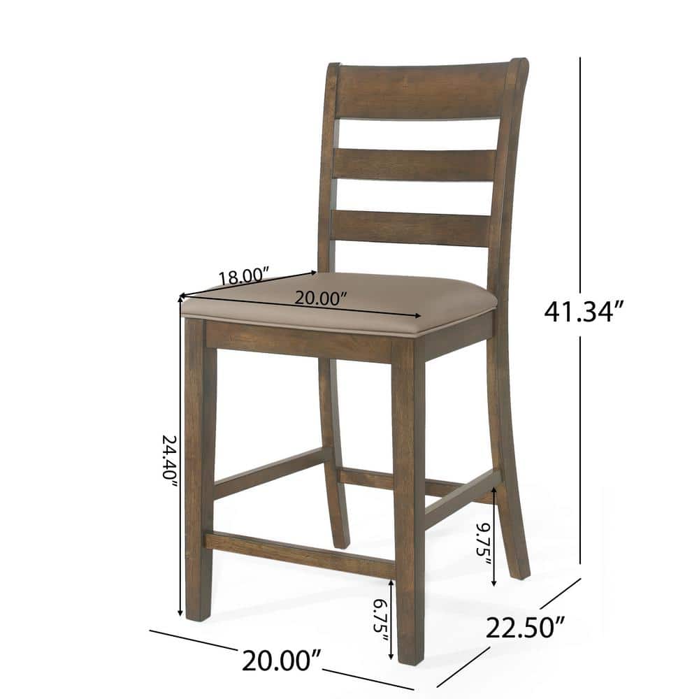 Antique Brown Wood Extra Tall Upholstered Counter Stools, Set of 2