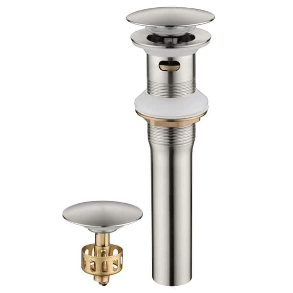 1-3/4 in. Stainless Steel Pop Up Drain Strainer Stopper with Overflow for Bathroom Sink with Basket in Brushed Nickel