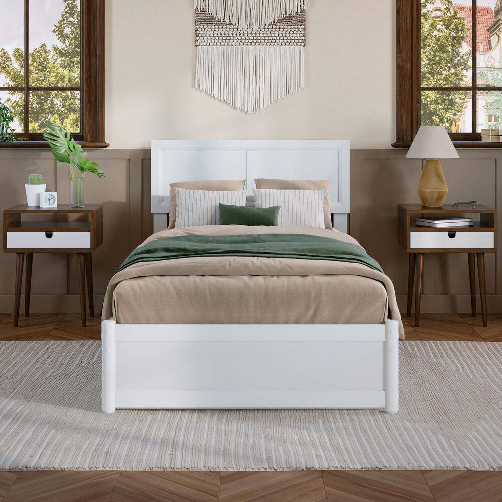 Lylah Walnut Brown Solid Wood Frame King Platform Bed with Panel Footboard and Twin XL Trundle - thumbnail 8