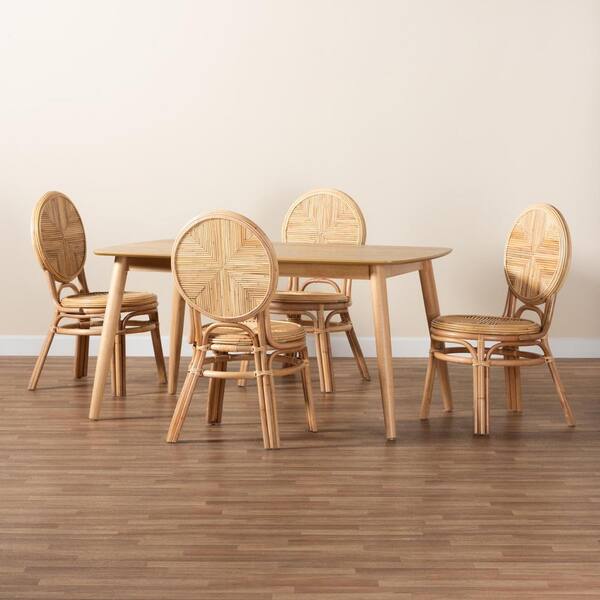 Baxton Studio Carita 5 Piece Natural Brown Dining Set