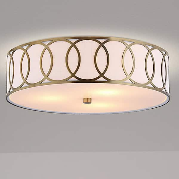 Aubrey 3-Light 15.5 in. Brass Gold Metal Flush Mount