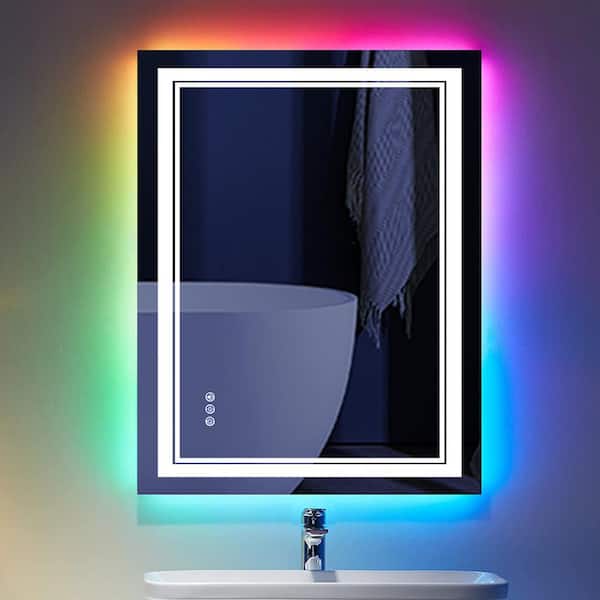 UPIKER 24 in. W x 36 in. H Rectangular Frameless LED Anti Fog Backlit and Front Lighted Wall Bathroom Vanity Mirror in RGB
