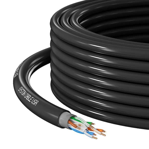 50 ft. Black Direct Burial Cat 6A+Ethernet Internet Cable 700 MHz Copper Outside Plant Waterproof Dual-Layer Jacket POE