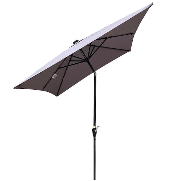 GOSHADOW 10 ft. x 6.5 ft. LED Lighted Market Solar Outdoor Umbrellas with Crank and Push Button Tilt in Light Gray