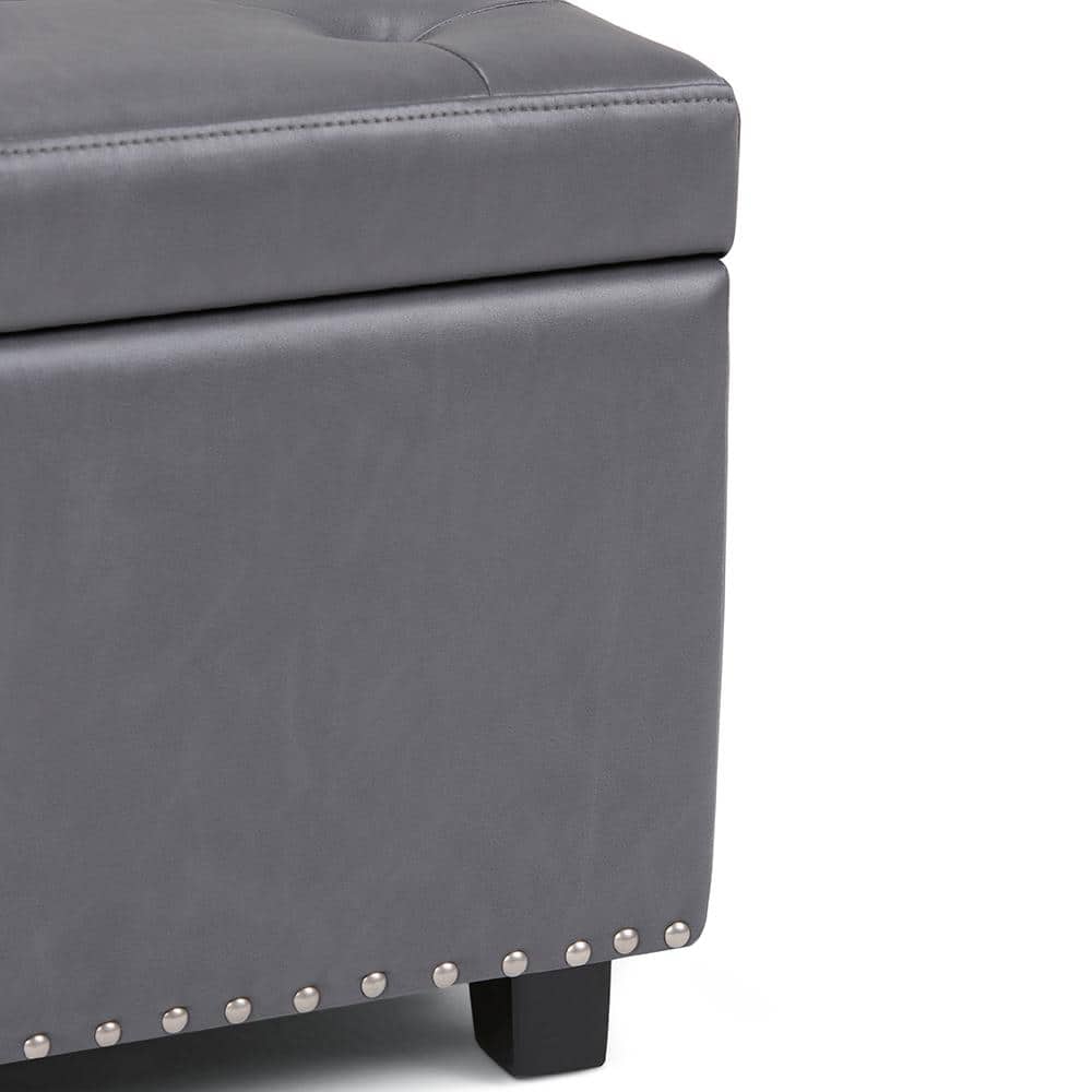 Elegant Stone Gray 48" Wooden Storage Bench Ottoman with Nailhead Trim