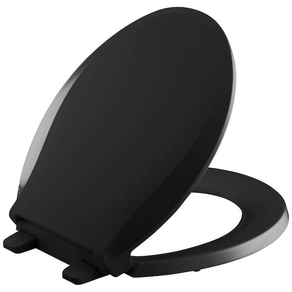 KOHLER Cachet Quiet-Close Round Closed Front Toilet Seat with Grip-Tight Bumpers in Black Black