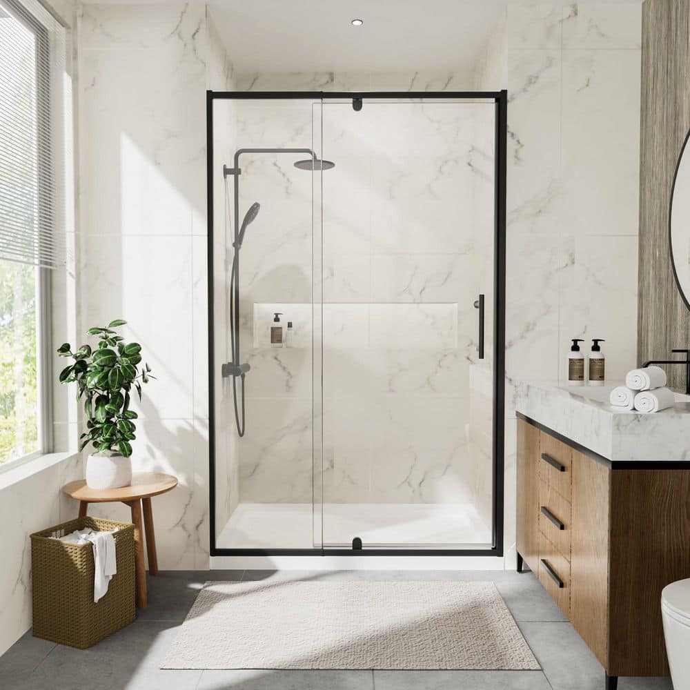 38 - 42 in. W x 71 in. H Pivot Frame Shower Door in Matte Black Finish with SGCC Certified Clear Glass price history on PriceWatchPro