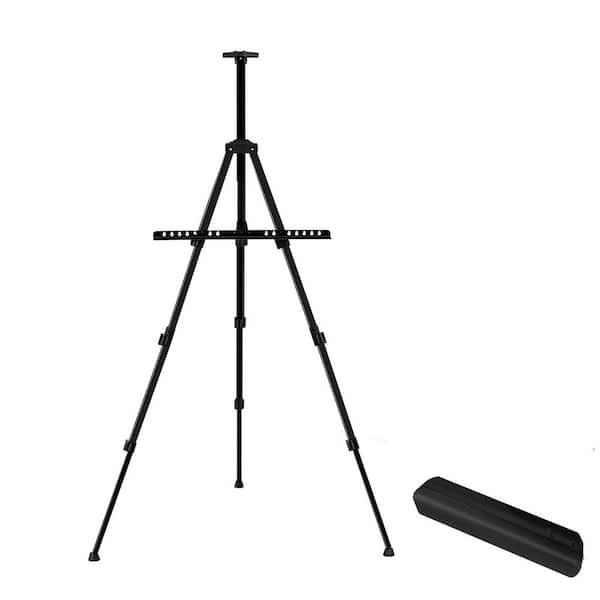1 Pack Adjustable Aluminum Artist Easel Stand 17-66 in. Portable Tripod for Canvas Painting with Storage Bag Black