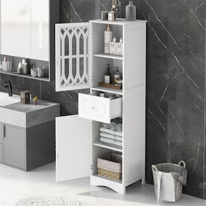 16.5 in. W x 14.2 in. D x 63.8 in. H White MDF Freestanding Bathroom Linen Cabinet with Drawer, Doors, Adjustable Shelf