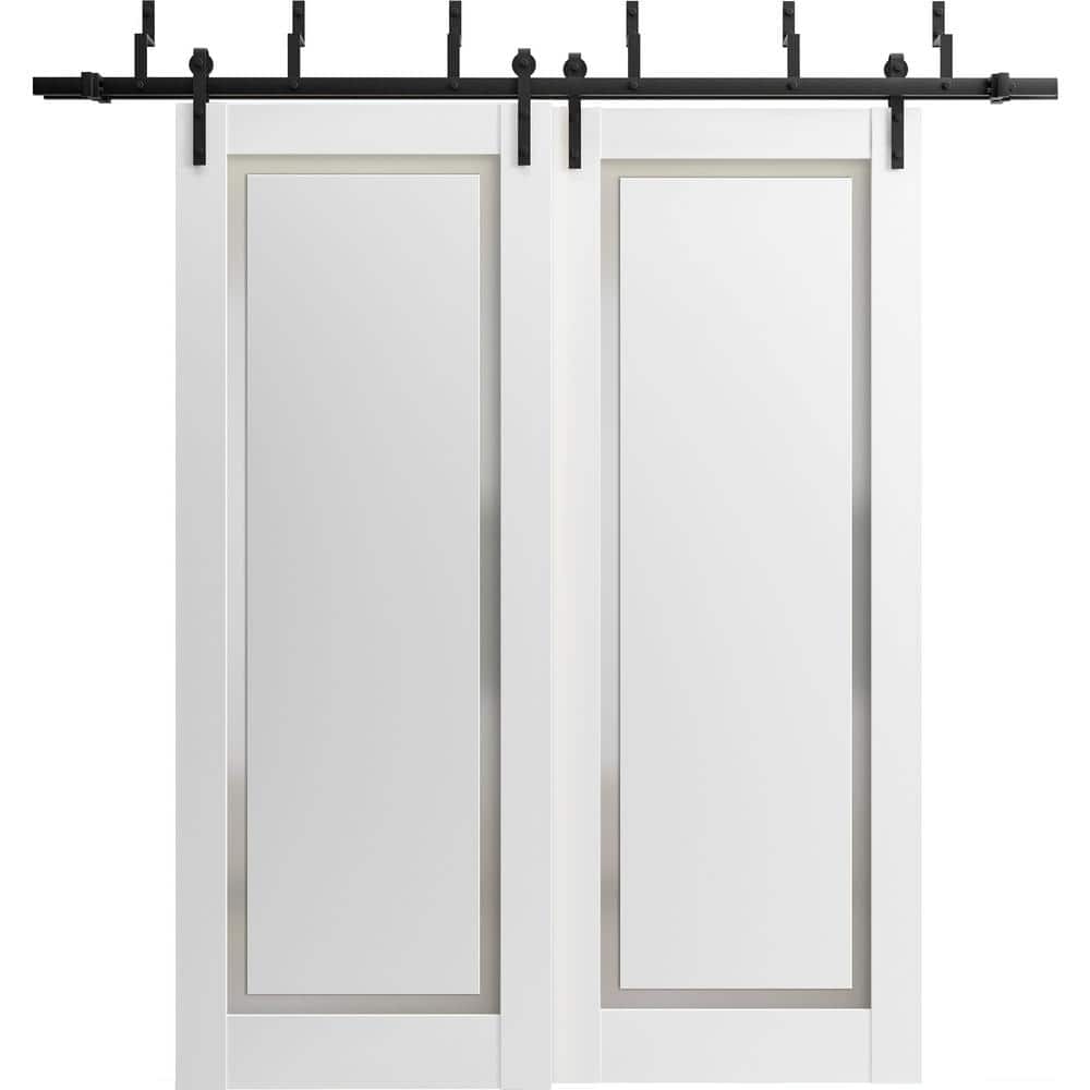 36 in. x 80 in. 2 Panel Frosted Glass Painted White Solid Wood Sliding Barn Door with Hardware Kit price history on PriceWatchPro